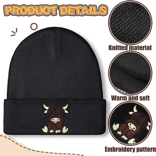 Black Highland Cow Beanie Winter Hat or Women Cute Beanie Womens Winter Hat Gits or Women Gits Animal Lovers