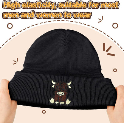 Black Highland Cow Beanie Winter Hat or Women Cute Beanie Womens Winter Hat Gits or Women Gits Animal Lovers