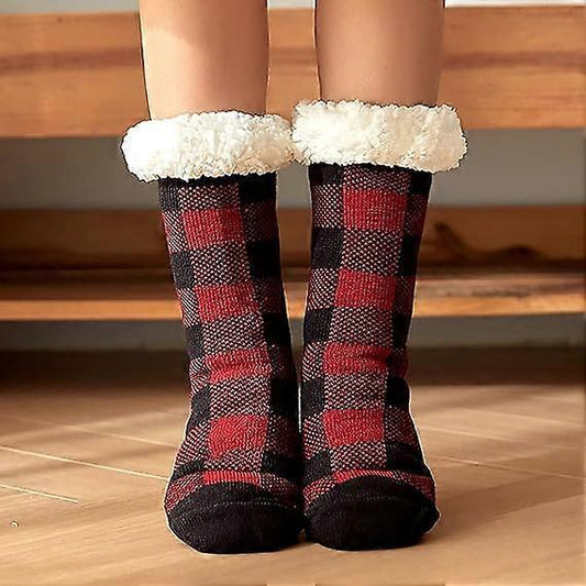 Women's Non-Slip Fluffy House Socks Thick Knitted Bed Socks Winter Warm Plush Socks