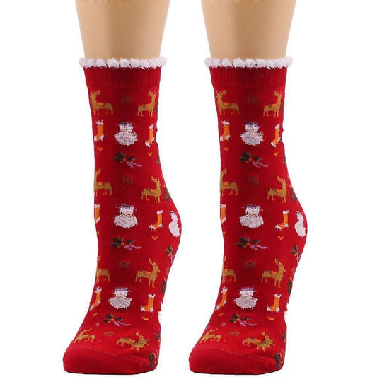 Christmas Socks for Women Wool Mid-Calf Socks Autumn Winter Holiday Warm Socks