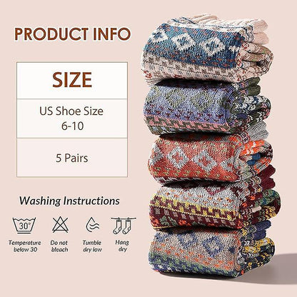 5 Pairs Wool Socks for Women Boot Crew Cozy Soft Warm Winter Socks