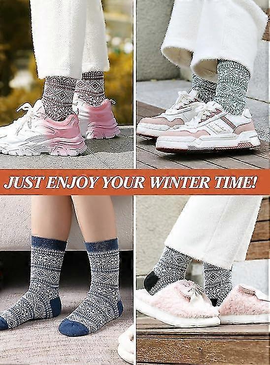 Wool Socks for Women 5 Pairs Warm Boot Crew Cozy Winter Soft Socks Set