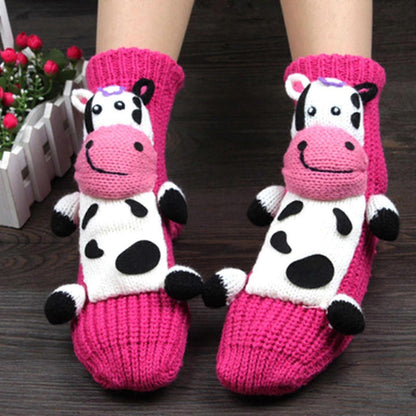 3D Cartoon Wool Christmas Floor Socks Cute Thick Sleep Socks for Winter