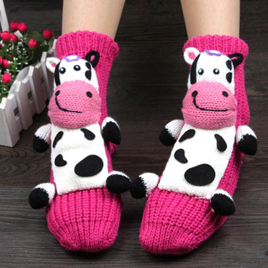 3D Cartoon Wool Christmas Floor Socks Cute Thick Sleep Socks for Winter