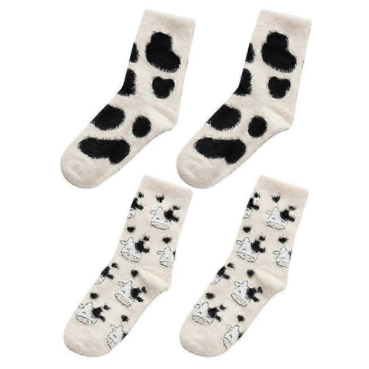 2 Pairs Winter Fuzzy Animal Socks Cute Comfy Warm Casual House Socks