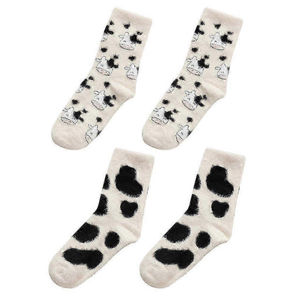 2 Pairs Winter Fuzzy Animal Socks Cute Comfy Warm Casual House Socks