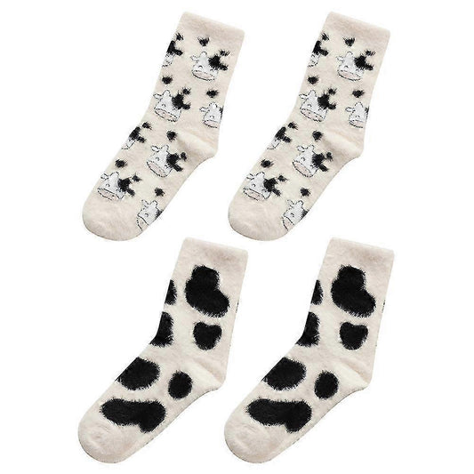 2 Pairs Winter Fuzzy Animal Socks Cute Comfy Warm Casual House Socks