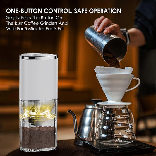 Electric Burr Coffee Grinder - Mini Automatic Bean Mill with LED Atmosphere Light