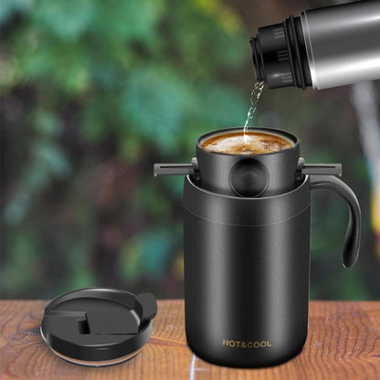 Portable Pour-Over Coffee, 304 Stainless Steel Coffee Mug, Foldable Filter Dripper with Stirring Spoon Travel Coffee Kit—White