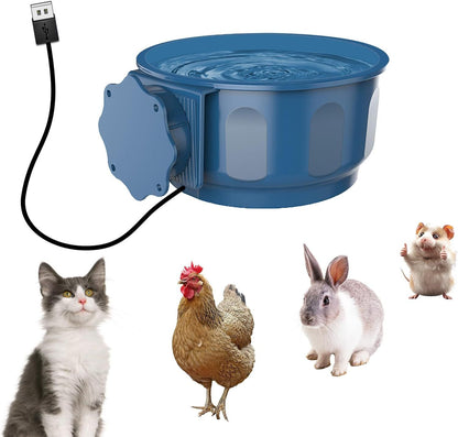Versatile Cage-Mounted Heated Pet Bowl for Small Animals, Dual-Use Food and Water Feeder with USB Power, Ideal for Indoor Rabbit, Hamster, Cat, Dog, and Bird Hydration and Feeding (Blue)
