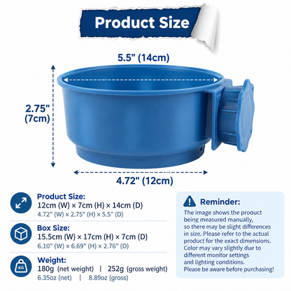 Versatile Cage-Mounted Heated Pet Bowl for Small Animals, Dual-Use Food and Water Feeder with USB Power, Ideal for Indoor Rabbit, Hamster, Cat, Dog, and Bird Hydration and Feeding (Blue)