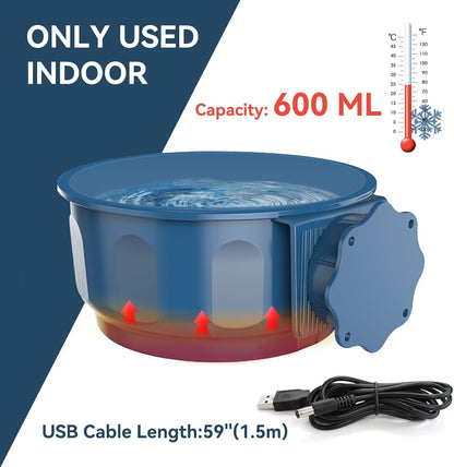 Versatile Cage-Mounted Heated Pet Bowl for Small Animals, Dual-Use Food and Water Feeder with USB Power, Ideal for Indoor Rabbit, Hamster, Cat, Dog, and Bird Hydration and Feeding (Blue)