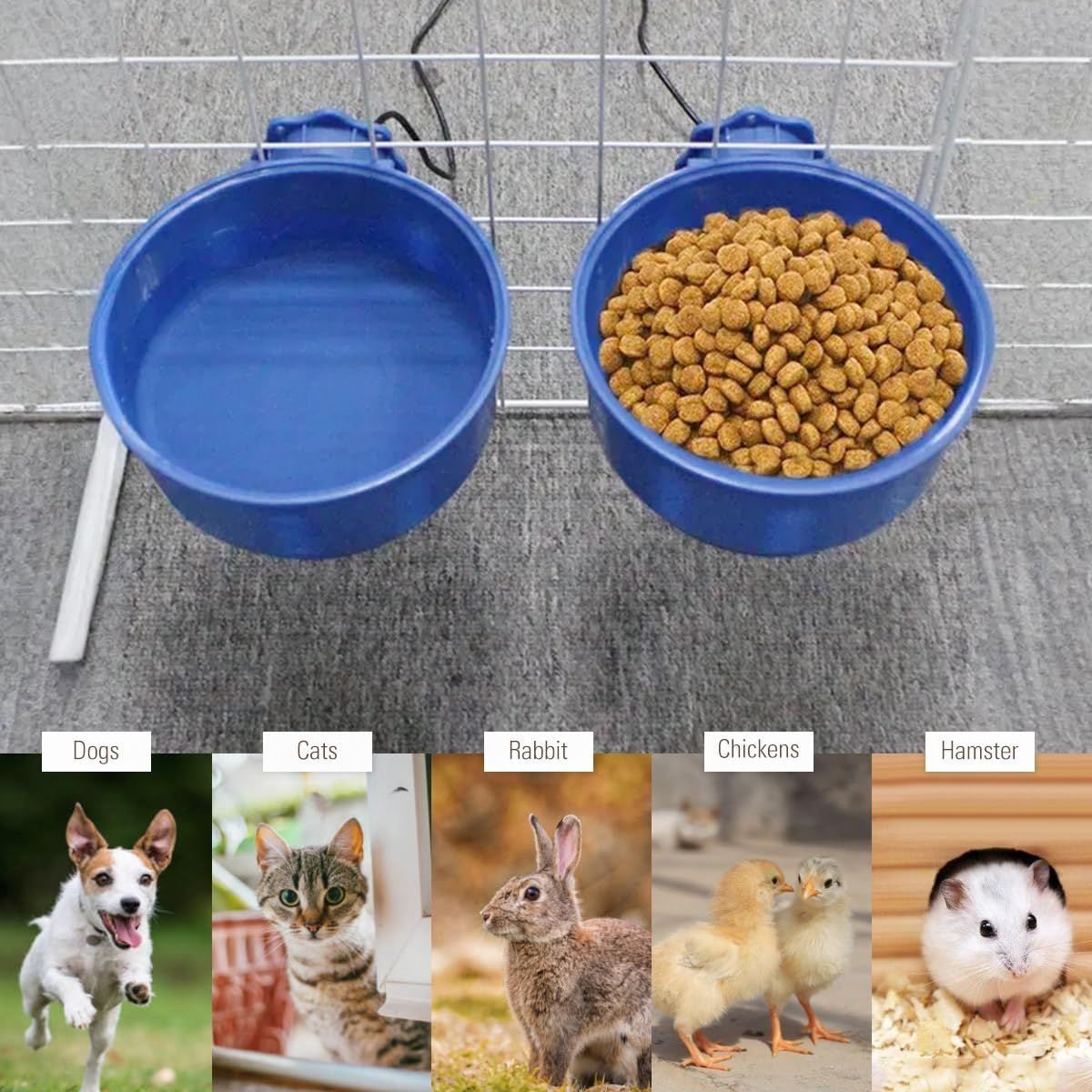 Versatile Cage-Mounted Heated Pet Bowl for Small Animals, Dual-Use Food and Water Feeder with USB Power, Ideal for Indoor Rabbit, Hamster, Cat, Dog, and Bird Hydration and Feeding (Blue)