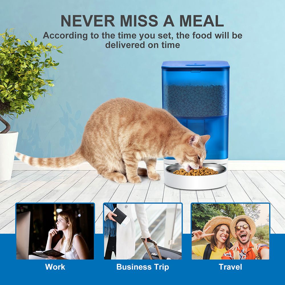 Smart Pet Feeder with WiFi and Button Control, 4L Automatic Cat and Dog Food Dispenser with Removable Stainless Steel Bowl, Ideal for Busy Owners, Travel, and Home Use (Blue, Button Version)