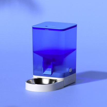 Smart Pet Feeder with WiFi and Button Control, 4L Automatic Cat and Dog Food Dispenser with Removable Stainless Steel Bowl, Ideal for Busy Owners, Travel, and Home Use (Blue, Button Version)