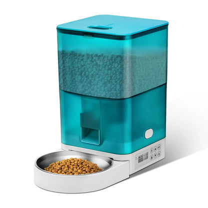 Smart Pet Feeder with WiFi and Button Control, 4L Automatic Cat and Dog Food Dispenser with Removable Stainless Steel Bowl, Ideal for Busy Owners, Travel, and Home Use (Blue, Button Version)