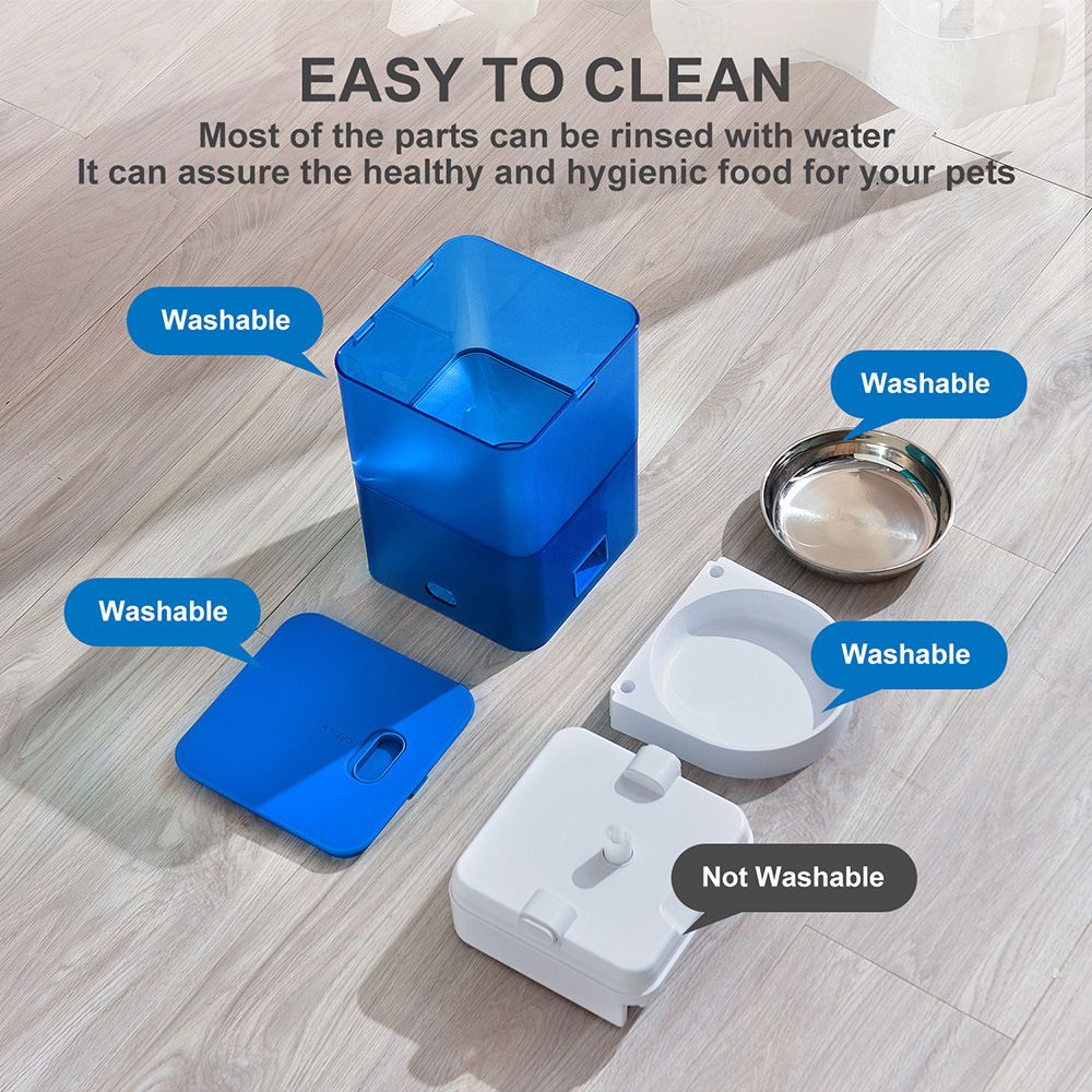 Smart Pet Feeder with WiFi and Button Control, 4L Automatic Cat and Dog Food Dispenser with Removable Stainless Steel Bowl, Ideal for Busy Owners, Travel, and Home Use (Blue, WIFI Version)
