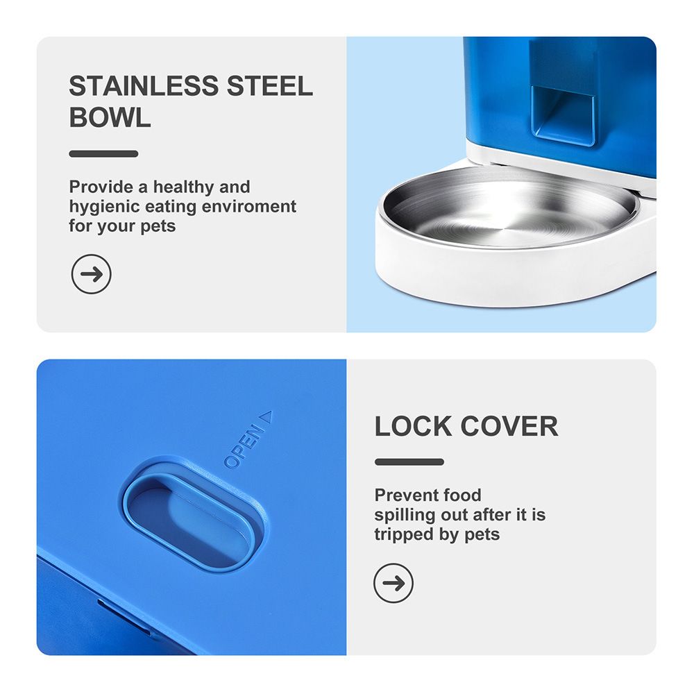 Smart Pet Feeder with WiFi and Button Control, 4L Automatic Cat and Dog Food Dispenser with Removable Stainless Steel Bowl, Ideal for Busy Owners, Travel, and Home Use (Blue, WIFI Version)