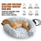 USB-Powered Heated Round Pet Bed with Removable Washable Cover, 5-Level Temperature and Timer Control, Cozy Plush Warming Nest for Small Dogs and Cats Indoor Winter Use (Grey, 70cm)