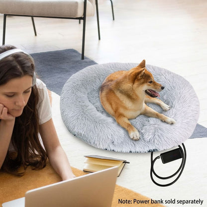 USB-Powered Heated Round Pet Bed with Removable Washable Cover, 5-Level Temperature and Timer Control, Cozy Plush Warming Nest for Small Dogs and Cats Indoor Winter Use (MultiColor, 50cm)