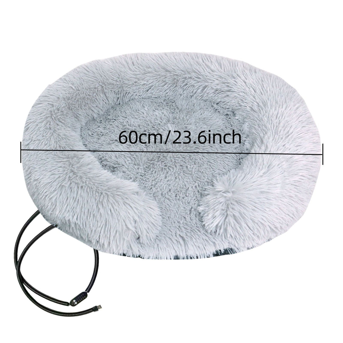 USB-Powered Heated Round Pet Bed with Removable Washable Cover, 5-Level Temperature and Timer Control, Cozy Plush Warming Nest for Small Dogs and Cats Indoor Winter Use (MultiColor, 50cm)