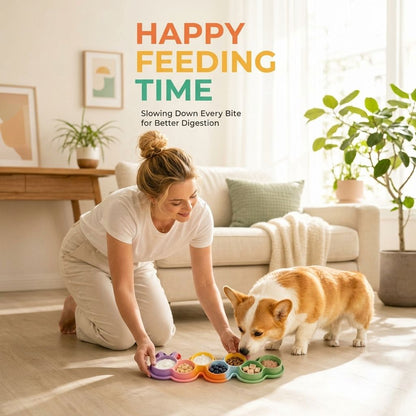 Interactive Slow Feeder Mat for Cats and Dogs – 7-Compartment Silicone Lick Mat with Textured Patterns, Non-Slip Eating Tray for Anxiety Relief, Digestive Health, and Mess-Free Meals at Home (MultiColor A)