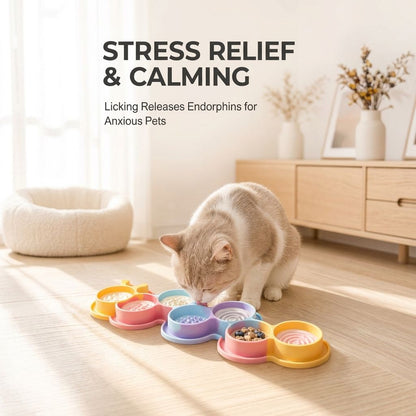 Interactive Slow Feeder Mat for Cats and Dogs – 7-Compartment Silicone Lick Mat with Textured Patterns, Non-Slip Eating Tray for Anxiety Relief, Digestive Health, and Mess-Free Meals at Home (MultiColor A)