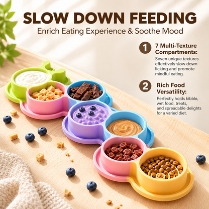 Interactive Slow Feeder Mat for Cats and Dogs – 7-Compartment Silicone Lick Mat with Textured Patterns, Non-Slip Eating Tray for Anxiety Relief, Digestive Health, and Mess-Free Meals at Home (MultiColor A)