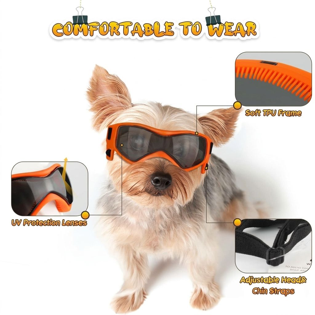 Pet Sunglasses with UV Protection Soft TPU Frame Adjustable Headband Dog Goggles Cat Sunglasses for Outdoor Travel Car Rides Eye Protection (S, Black)