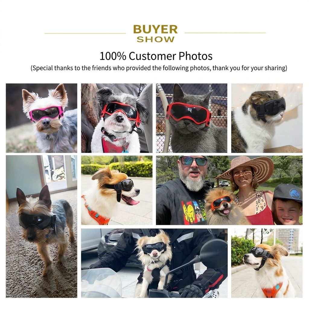 Pet Sunglasses with UV Protection Soft TPU Frame Adjustable Headband Dog Goggles Cat Sunglasses for Outdoor Travel Car Rides Eye Protection (S, Black)