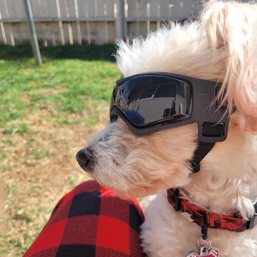 Pet Sunglasses with UV Protection Soft TPU Frame Adjustable Headband Dog Goggles Cat Sunglasses for Outdoor Travel Car Rides Eye Protection (S, Black)