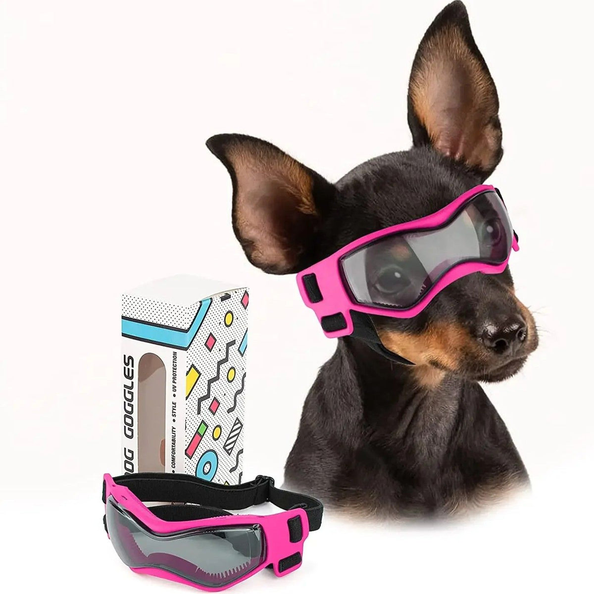 Pet Sunglasses with UV Protection Soft TPU Frame Adjustable Headband Dog Goggles Cat Sunglasses for Outdoor Travel Car Rides Eye Protection (S, Black)