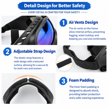 Adjustable Pet Dog Goggles with UV Protection Anti-Fog Lens and Reflective Coating for Medium to Large Dogs Outdoor Driving Beach Snow Activities (Black)