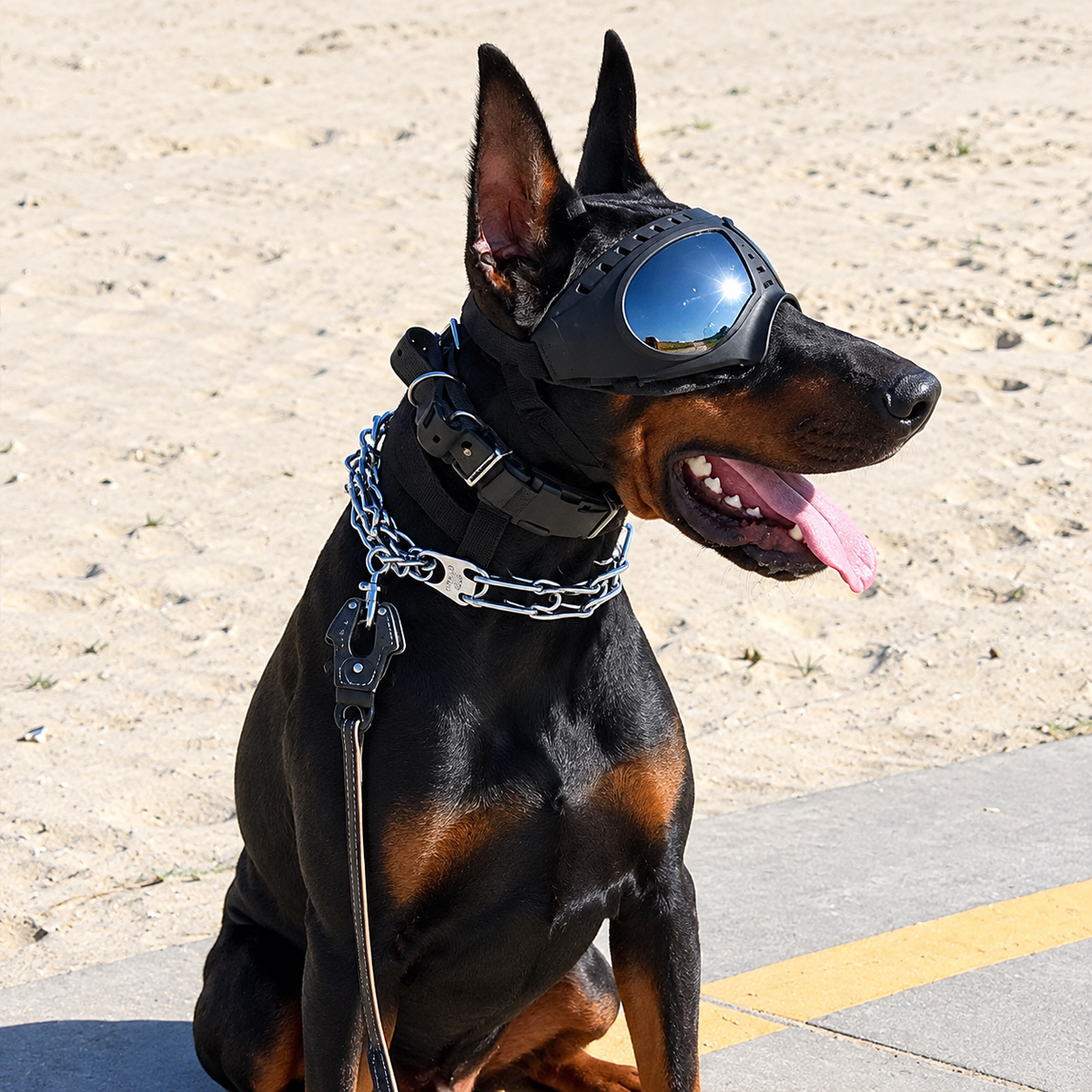 Adjustable Pet Dog Goggles with UV Protection Anti-Fog Lens and Reflective Coating for Medium to Large Dogs Outdoor Driving Beach Snow Activities (Black)