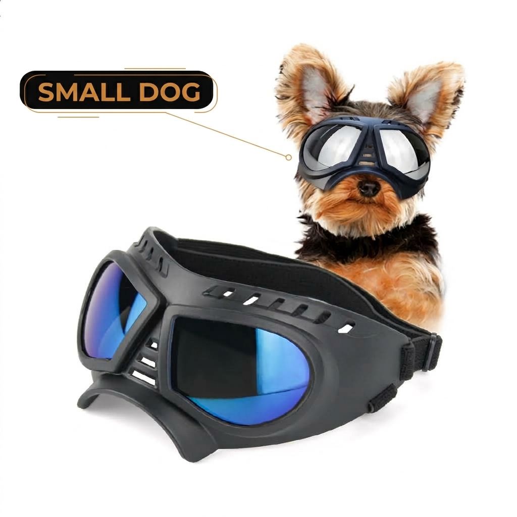 Small Dog Goggles with Soft Frame and Adjustable Strap, Colorful Coated Lens Pet Sunglasses for Car Rides Outdoor Activities Windproof Protection (Blue)