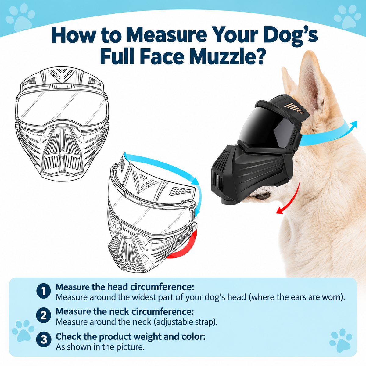 Protective Dog Goggles Full Face Mask with Breathable Muzzle for Medium to Large Dogs, Windproof Sunglasses Visor for Outdoor Walking, Travel and Car Rides (Black)