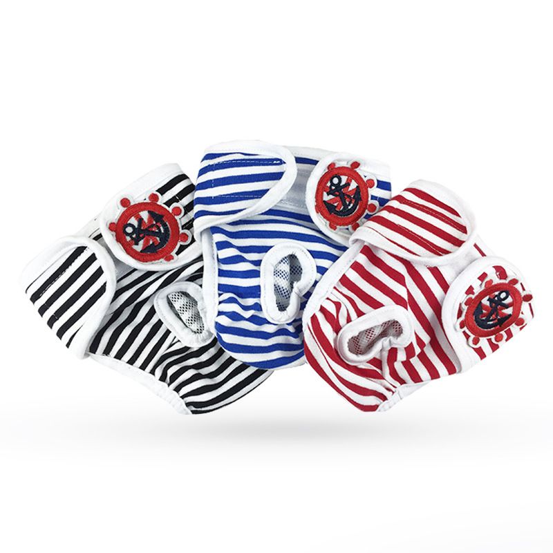 Washable Dog Physiological Underwear with Nautical Striped Design, Adjustable Magic Tape, Tail Opening and Leak-Proof Layer for Small to Large Dogs During Heat Cycles and Daily Indoor or Outdoor Use (2XL, Red)