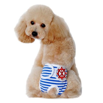 Washable Dog Physiological Underwear with Nautical Striped Design, Adjustable Magic Tape, Tail Opening and Leak-Proof Layer for Small to Large Dogs During Heat Cycles and Daily Indoor or Outdoor Use (M, Black)