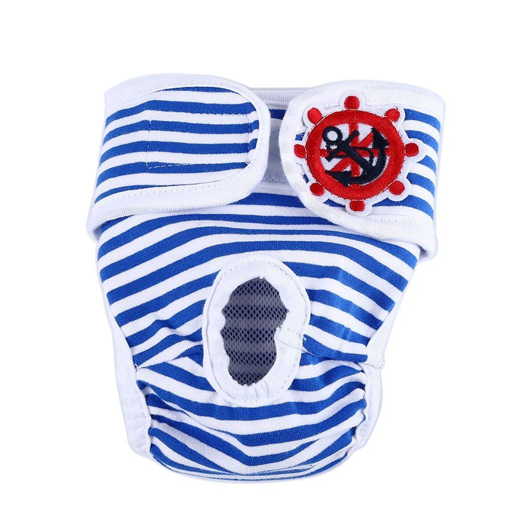 Washable Dog Physiological Underwear with Nautical Striped Design, Adjustable Magic Tape, Tail Opening and Leak-Proof Layer for Small to Large Dogs During Heat Cycles and Daily Indoor or Outdoor Use (XL, Red)