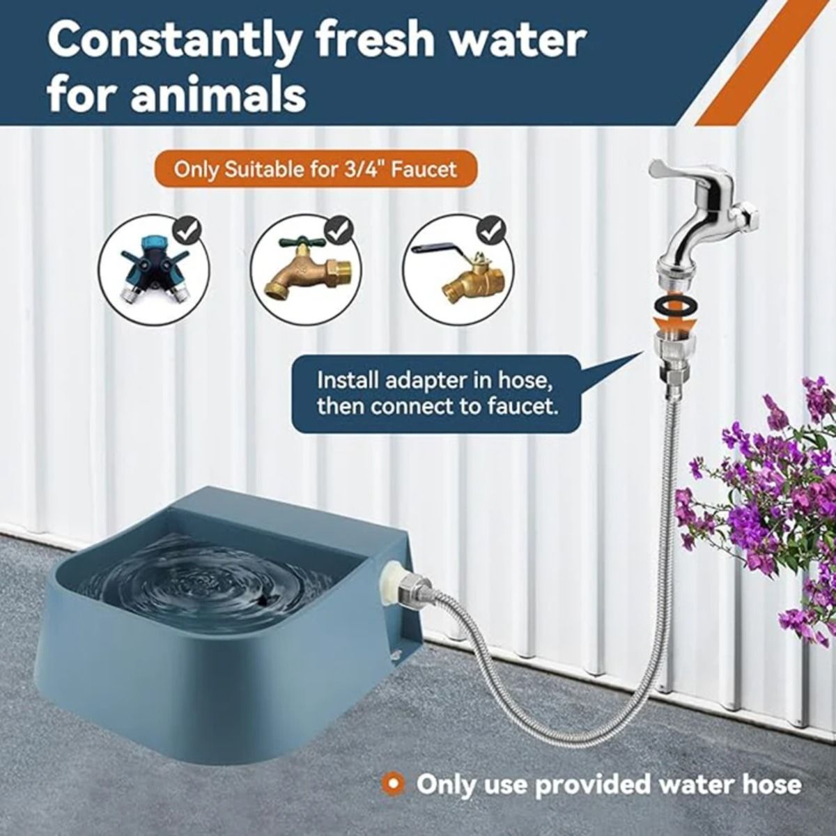 Automatic Pet Water Dispenser with Floating Valve and Hose, 2L Food-Grade Bowl for Dogs Cats Chickens Rabbits and Small Animals, Indoor Outdoor Fresh Water Supply (Bowl And Water Pipe)