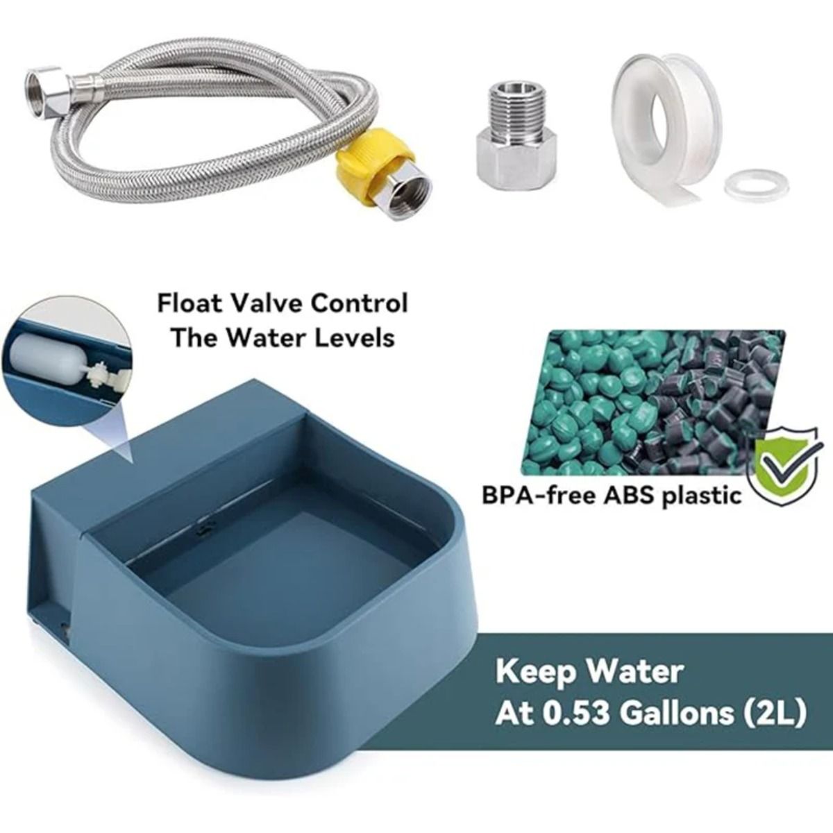 Automatic Pet Water Dispenser with Floating Valve and Hose, 2L Food-Grade Bowl for Dogs Cats Chickens Rabbits and Small Animals, Indoor Outdoor Fresh Water Supply (Bowl And Water Pipe)