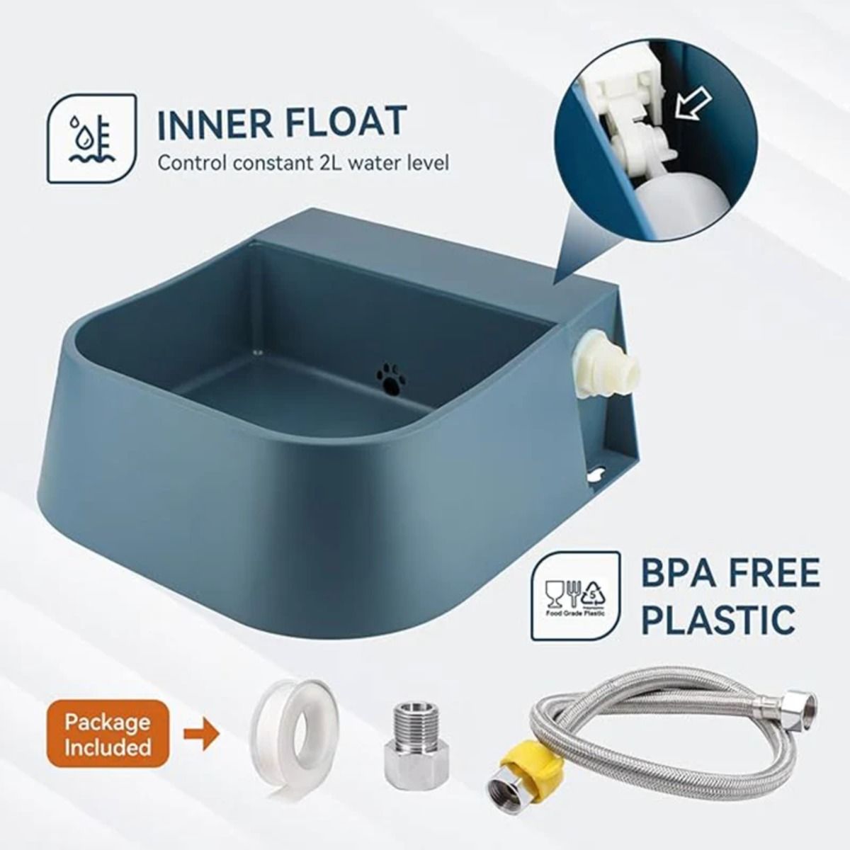 Automatic Pet Water Dispenser with Floating Valve and Hose, 2L Food-Grade Bowl for Dogs Cats Chickens Rabbits and Small Animals, Indoor Outdoor Fresh Water Supply (Bowl And Water Pipe)