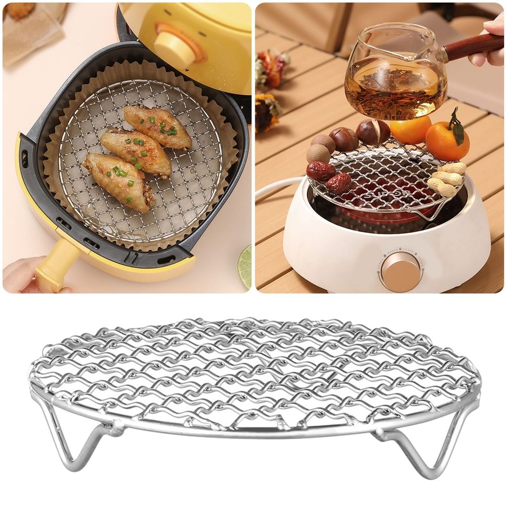 Round Stainless Steel Grill Net with Feet,Multi-Purpose Barbecue Grate for Stove Tea and Cooking,7.9in