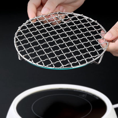 Round Stainless Steel Grill Net with Feet,Multi-Purpose Barbecue Grate for Stove Tea and Cooking,7.9in