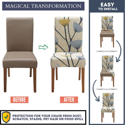 2pc Chair Covers for Dining Room Set of 2, Stretch Dining Chair Cover, Washable Kitchen Chair Slipcovers, Removable Seat Protector