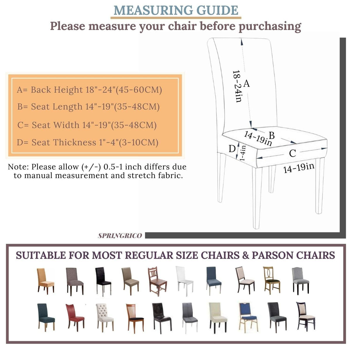 2pc Chair Covers for Dining Room Set of 2, Stretch Dining Chair Cover, Washable Kitchen Chair Slipcovers, Removable Seat Protector