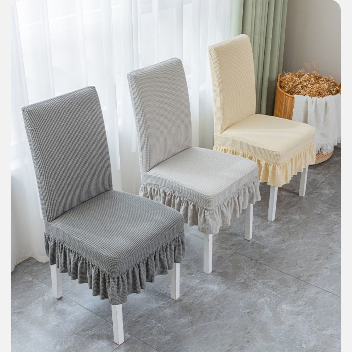 Easy-Going Dining Chair Covers Stretch Parsons Chair Slipcover with Skirt Chair Covers for Dining Room Restaurant Banquet (3 PCS)