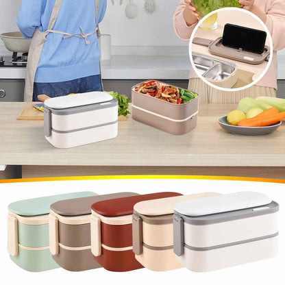 Lunch Box Containers, Stainless Steel Japanese Style Double-layer Lunch Box Bento Box Outdoor Lunch Box Microwave Heating Lunch Box For Office Workers