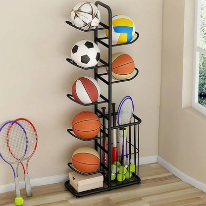 CARLA HOME 7 Tier Ball Storage Rack - Sports Organiser - Black - Basketball Storage Rack