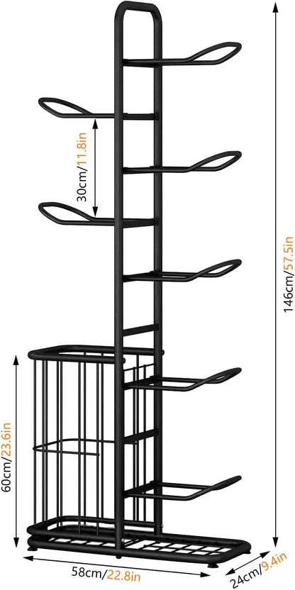 CARLA HOME 7 Tier Ball Storage Rack - Sports Organiser - Black - Basketball Storage Rack